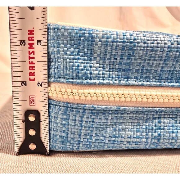 Stephanie Johnson ML Traveler Blue Woven Travel Makeup Bag with White Handles - Picture 5 of 6